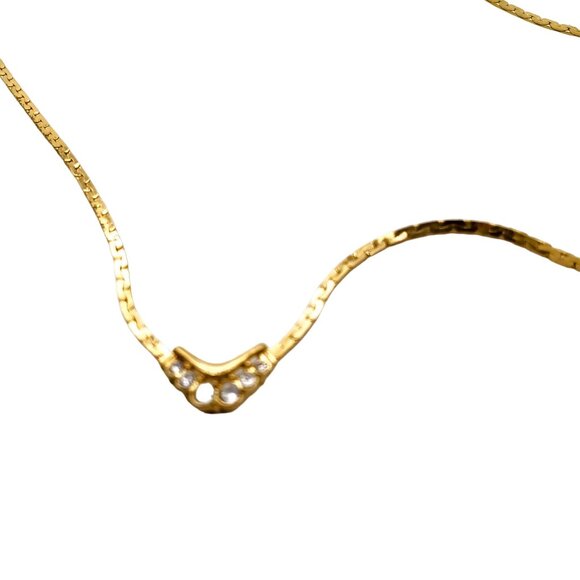 Lady Remington Flat Chain V Necklace with Clear Crystals, Vintage Chevron Choker - Picture 3 of 4